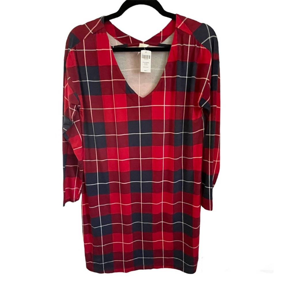 NWT Soma Long Sleeve Red Plaid Sleep Shirt -S